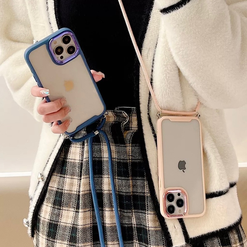 SLING LANYARD CASE IPHONE 11 PRO MAX X XS XR XS MAX CHROME METALLIC FROSTED LIST WARNA WARNI ANTI KU