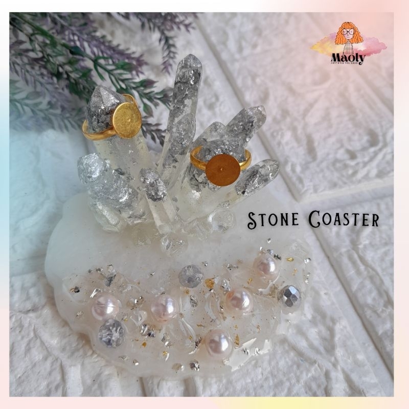 STONE Coaster Round Aestethic Tatakan Kuku Nail Art Perhiasan Resin Custom Isian Mahar Display Properti Foto Sovenir Pernikahan Ulang Tahun Kado Hadiah Art Hampers Mini