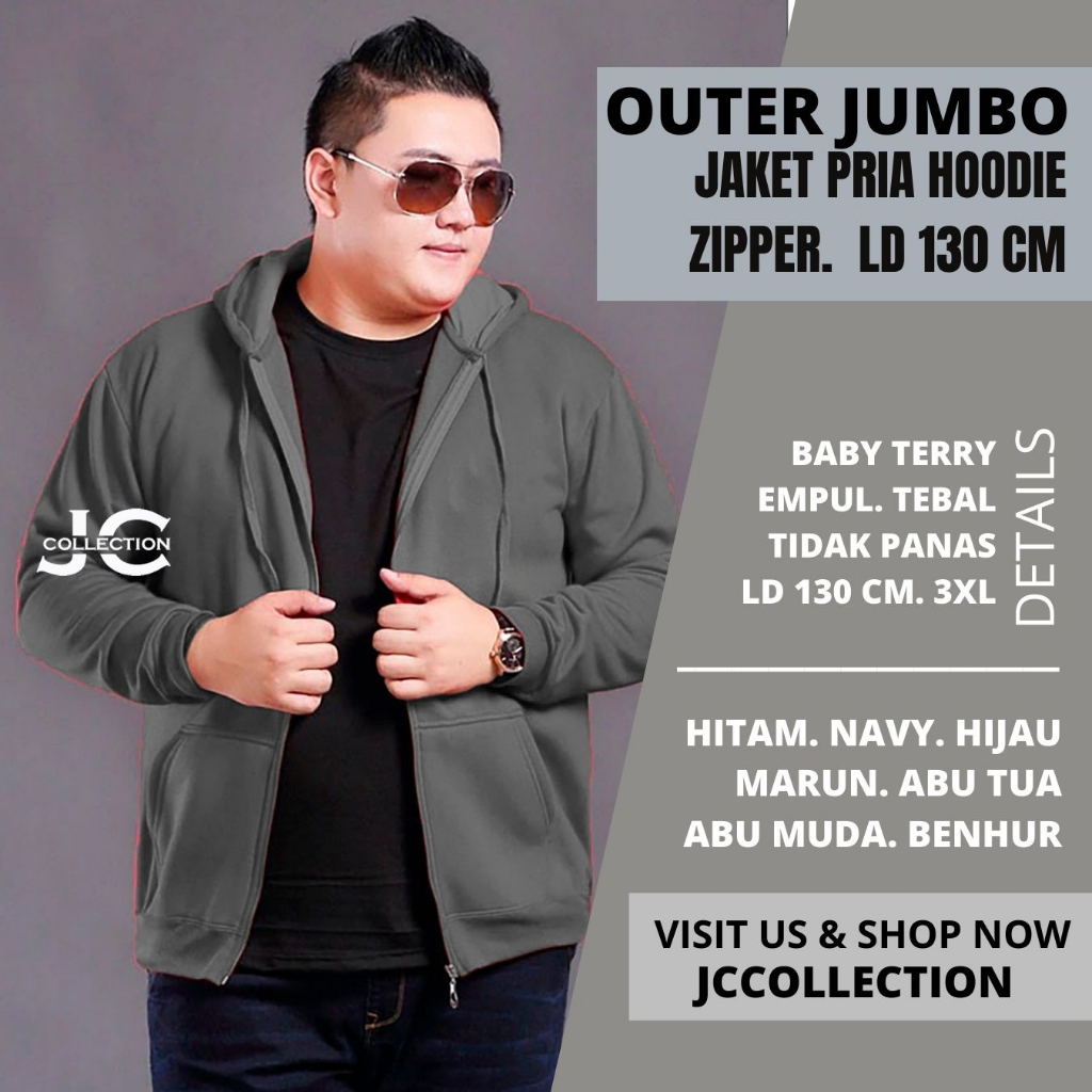 Jaket Pria Jumbo 3XL Hoodie Topi Sweater Outer Pria Oversize / Hoodie VIN  Big Size Jumbo 3XL JCCollections