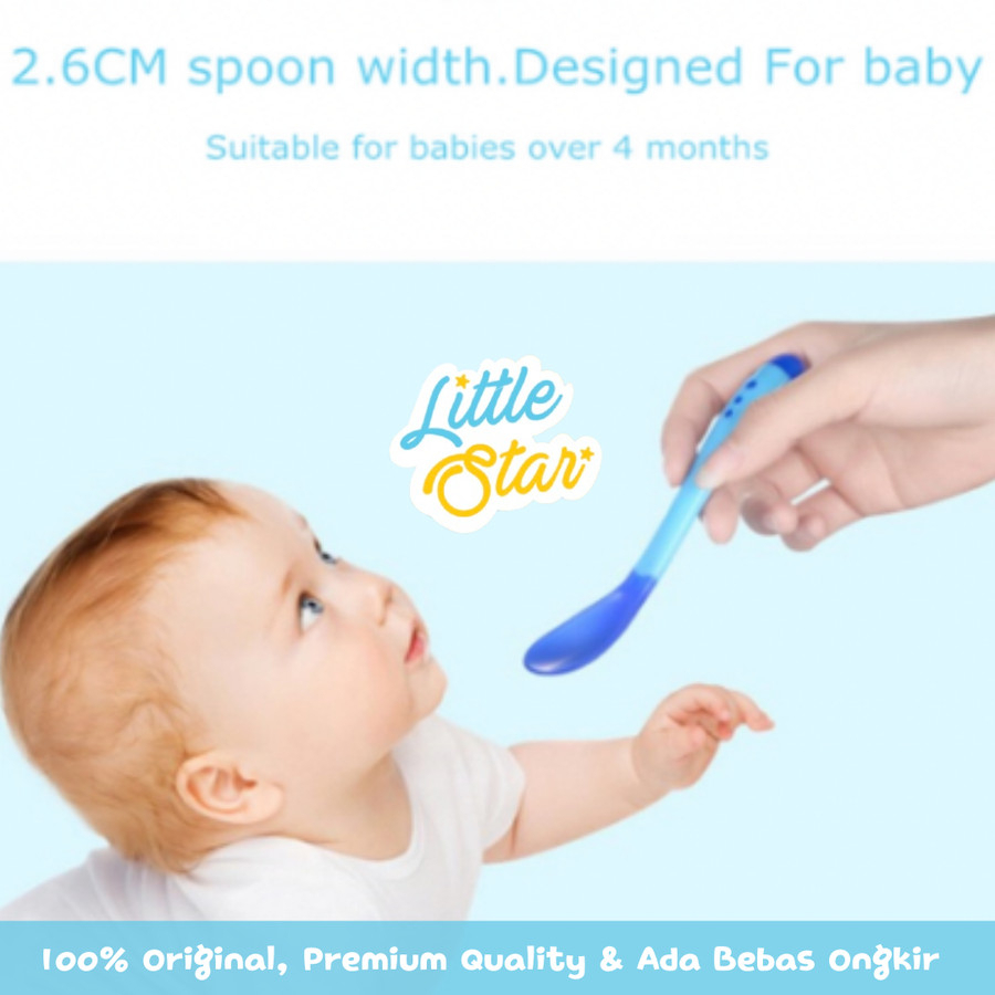 LS 2in1 Set Sendok Makan Mpasi Bayi Silikon Sensor Panas Bundling Free Box BPA Free Food Grade Baby Spoon Fork