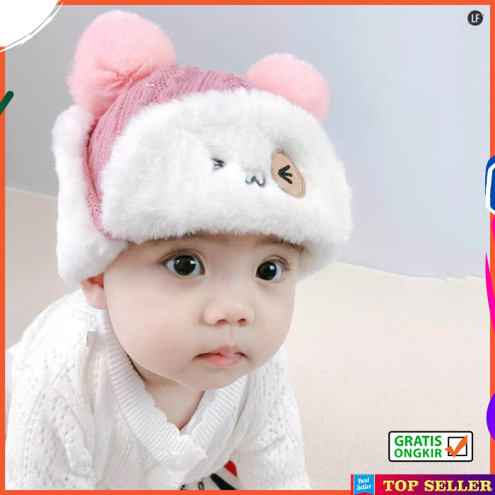 Topi Anak Bayi Kupluk Salju Balita Musim Dingin Fashion Perempuan Korea Lucu Model Penutup Telinga Terbaru J2