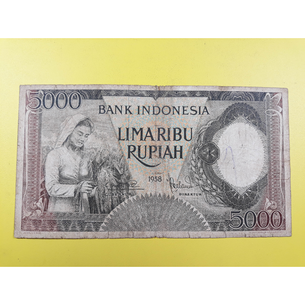 Uang Kuno Indonesia 5000 Rupiah Tahun 1958 F
