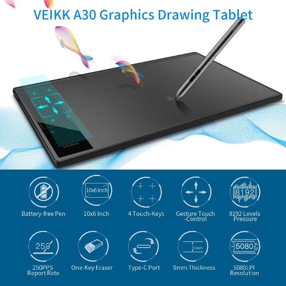 VEIKK A30 - Digital Graphics Drawing Tablet with Pen Tablet P01 - Tablet Gambar Alternatif HUION