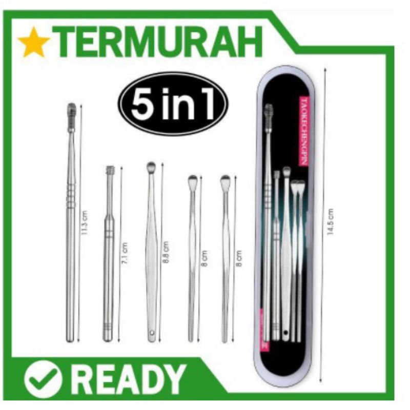 MJ88 Alat Pembersih Korek Kuping Telinga Stainless Steel 5in1 / Alat Korek Kuping Ear Wax /Korek Kuping Set