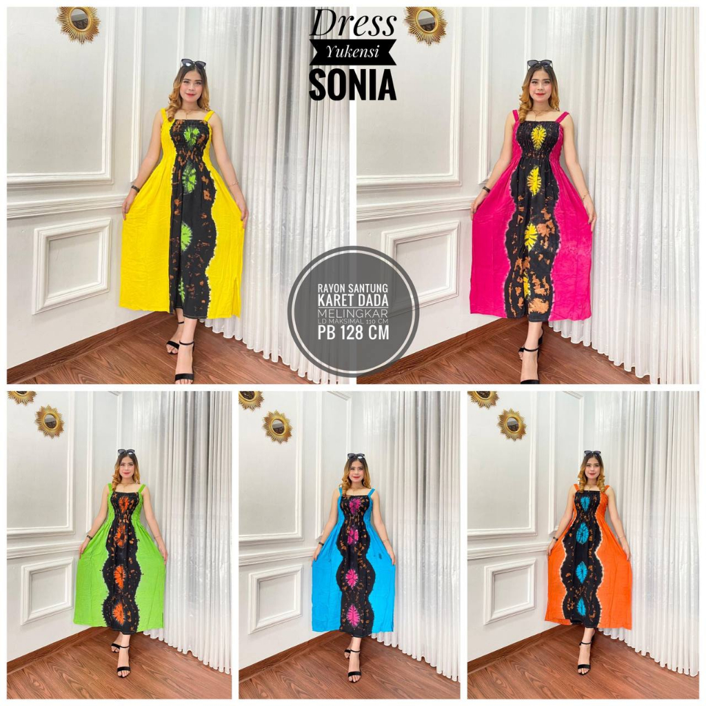 Daster Bali Yukensi Wanita Dress Panjang Smoke Kerut Bahan Rayon Semata Kaki Motif Tiedye