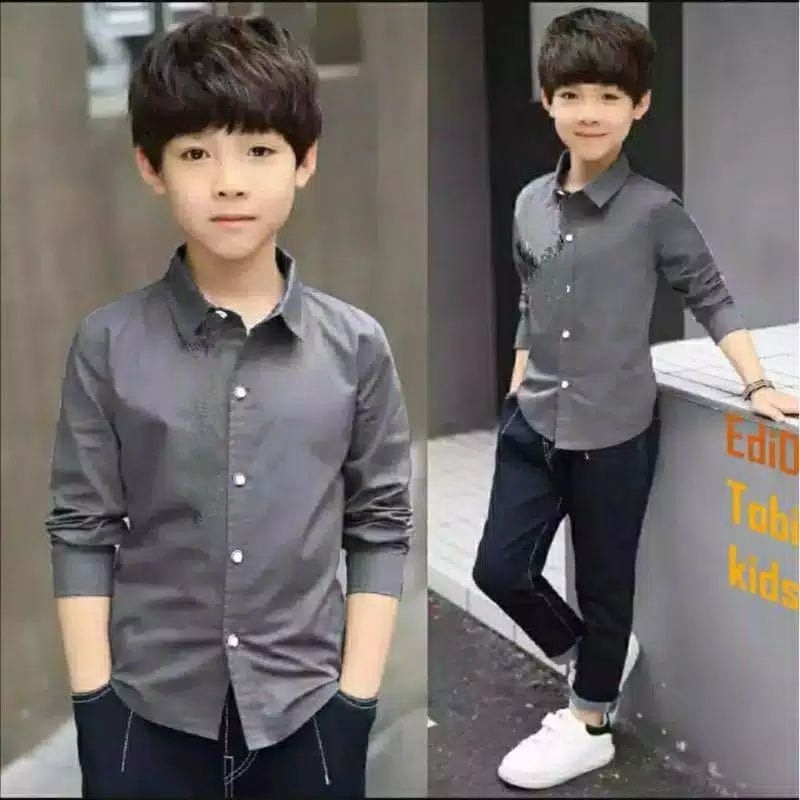 kemeja polos anak laki laki lengan panjang Hem anak usia 2-10 tahun