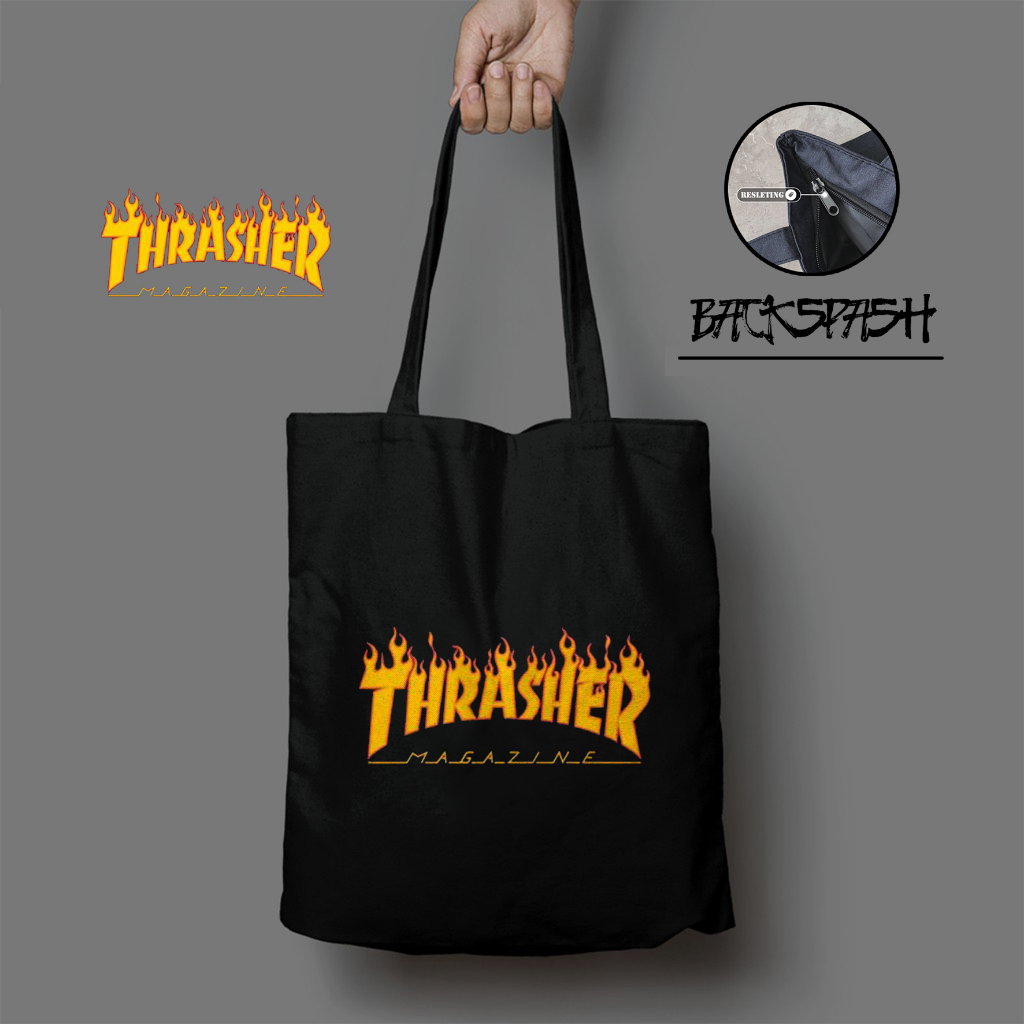 Tas Totebag Thrasher Skate Street Wear Pria Wanita