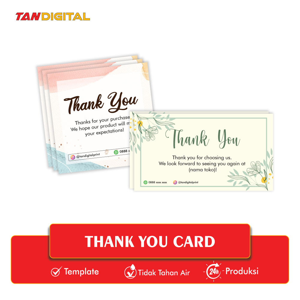 

THANK YOU CARD / THANKS CARD / KARTU UCAPAN TERIMAKASIH / SOUVENIR PERNIKAHAN / GIFT / MURAH / KEMASAN / HADIAH /MERCHADISE