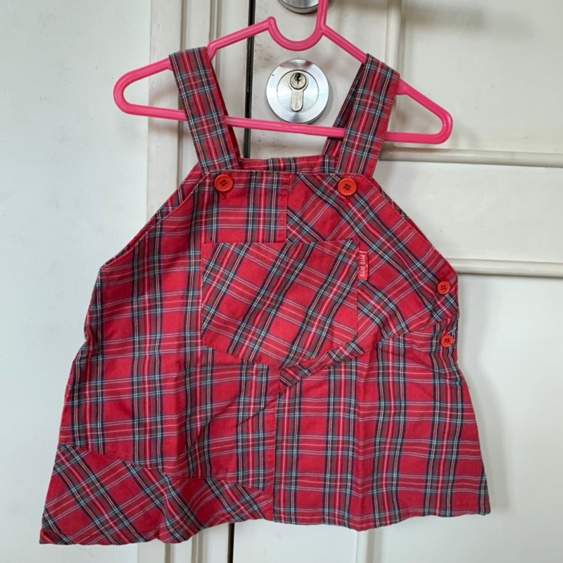 Jumpsuit rok anak kotak kotak merah (1-2 tahun)