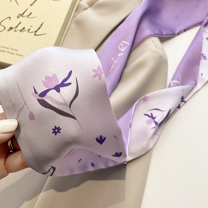 SYAL TWILLY PANJANG VARIAN HITAM UNGU SELENDANG SATIN SILK SCARF LEHER WANITA KOREA AKSESORIS TAS SHAWL BLACK PURPLE COLOR VARIASI MOTIF