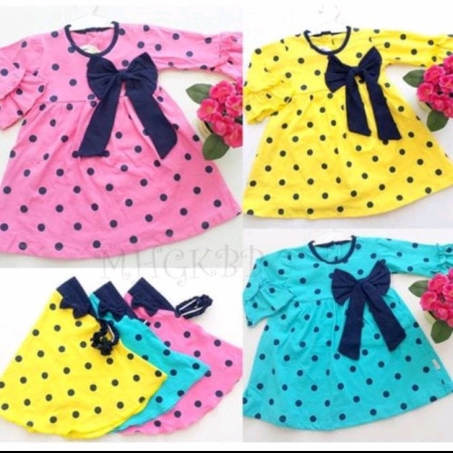 Setelan Gamis Bayi Plus Hijab Polkadot - Vanila