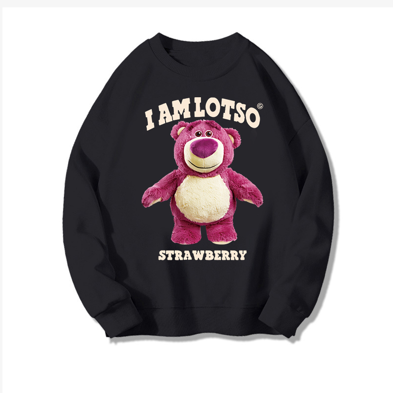 Sweater Oversize Cartoon Unisex Sweater Strawberry Bear Oversize Korean Style/Sweater Hitam