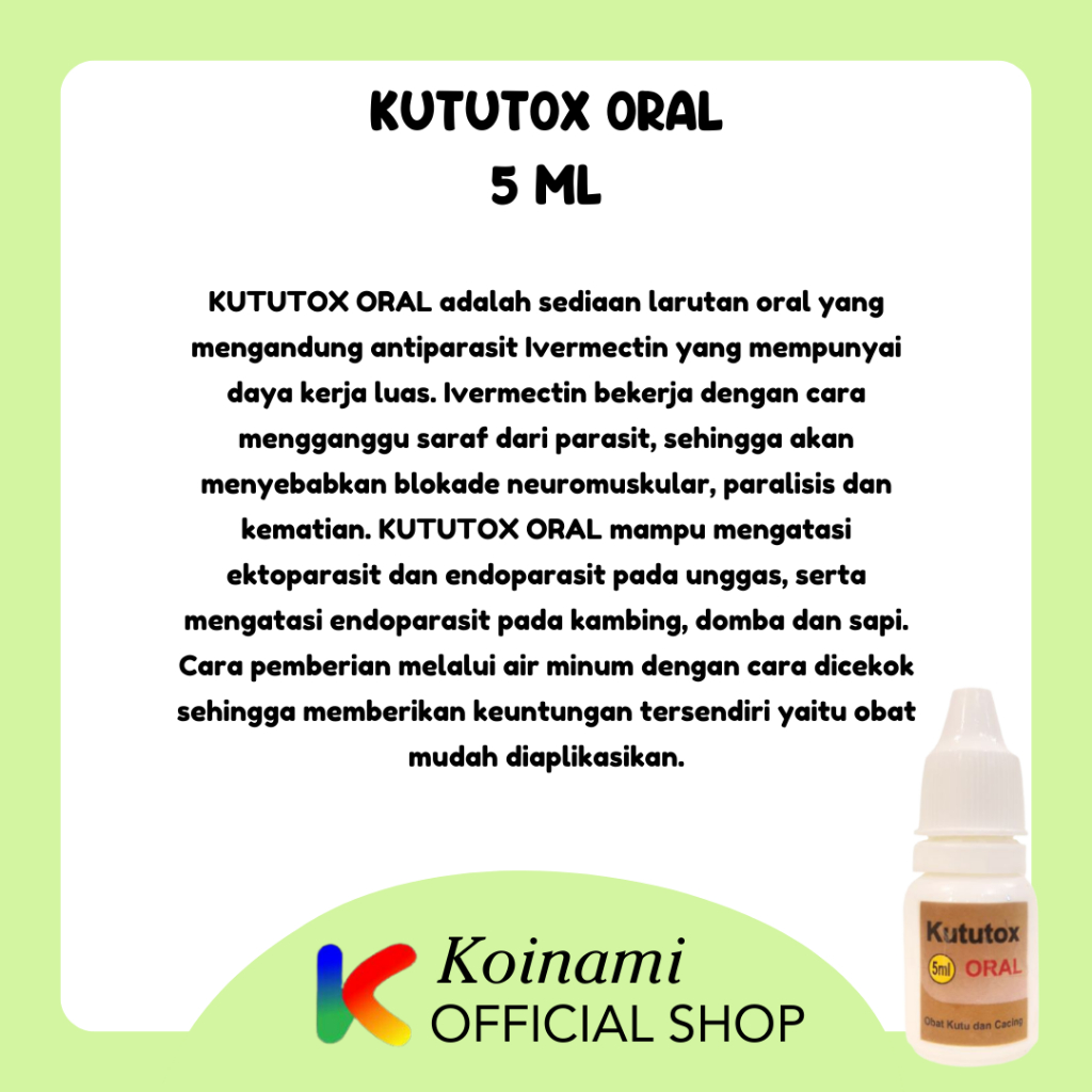 KUTUTOX ORAL 5 ml / OBAT KUTU CACING UNTUK HEWAN / KUCING ANJING SAPI DOMBA AYAM UNGGAS