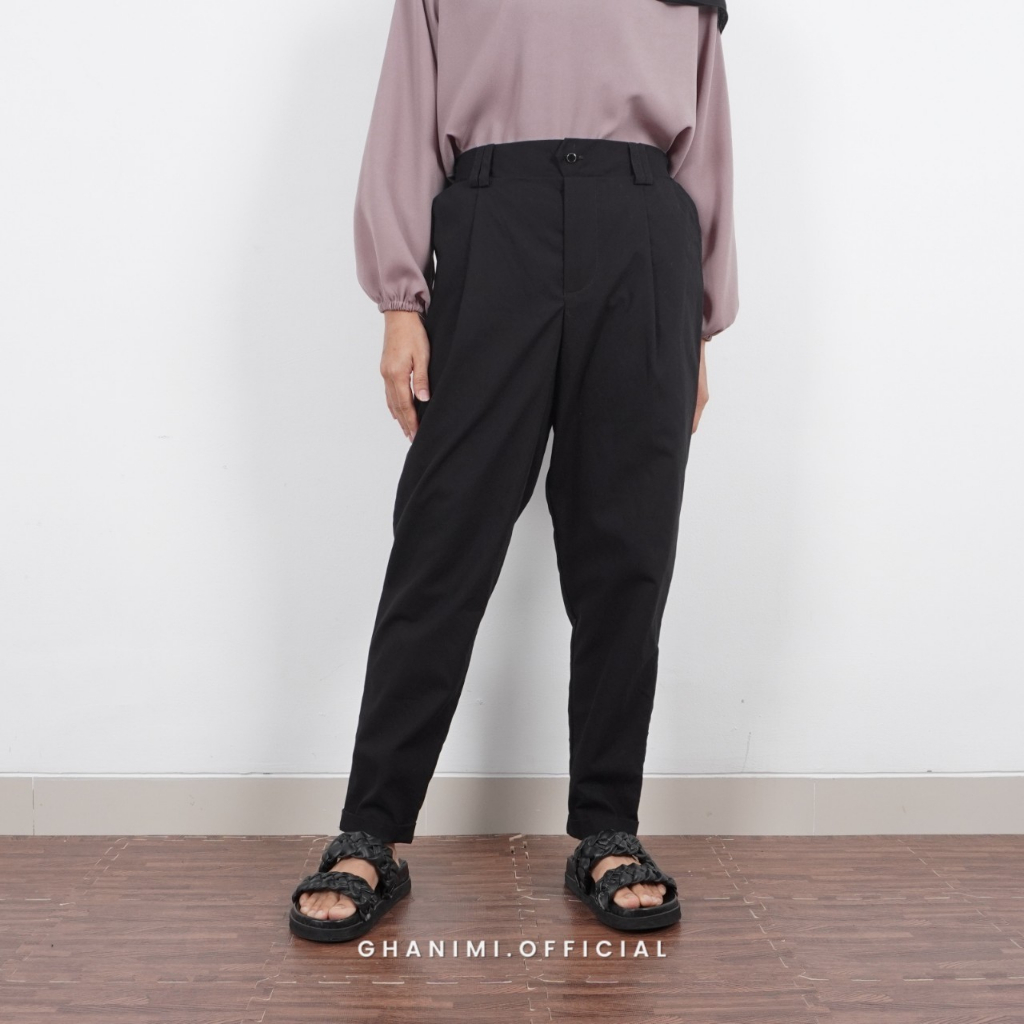 Ghanimi - Yesha Pants / Celana Kerja Polos / celana kerja daily pinggang karet / celana casual formal / celana karet adjustable / celana katun polos