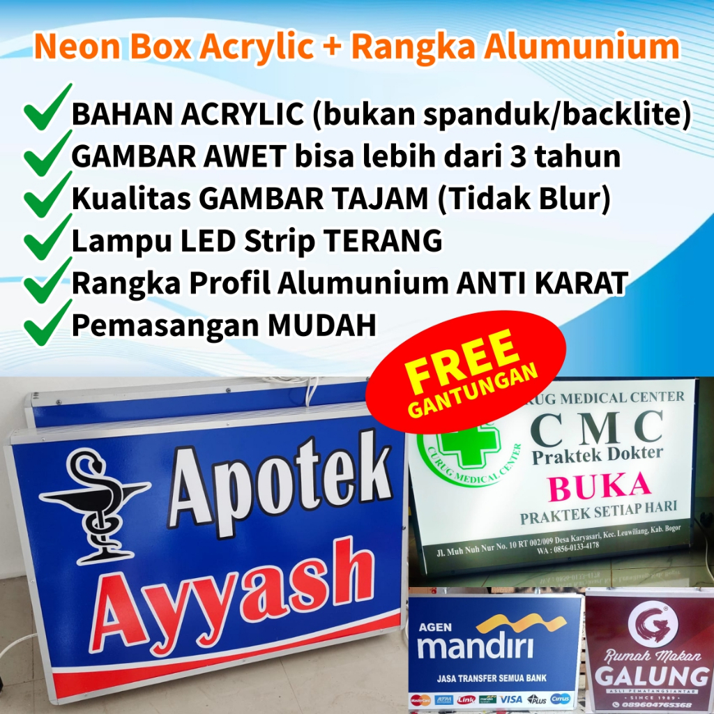 PROMO COD NEONBOX AKRILIK kotak 1 sisi 2 sisi Neon Box BIDAN DOKTER PERAWAT Plang Lampu APOTEK AGEN 