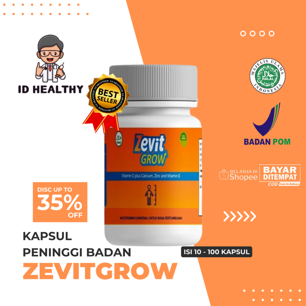 Zevit grow peninggi badan ori / kapsul zevit peninggi badan isi 10 - 100 kapsul | zevit grow supleme