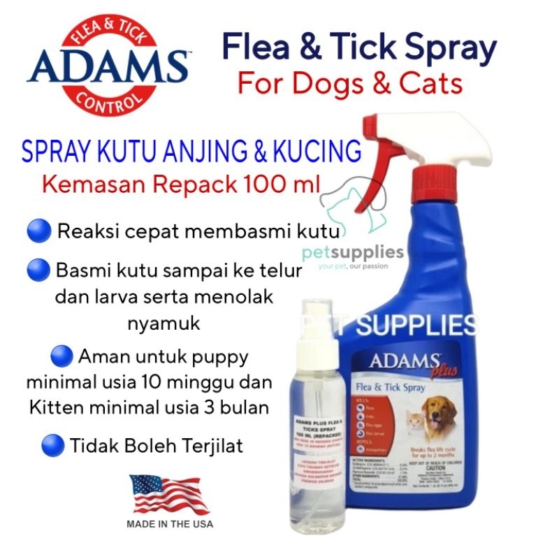 Spray Kutu Anjing Kucing ADAMS FLEA &amp; TICK SPRAY Kemasan Repack 100 ml