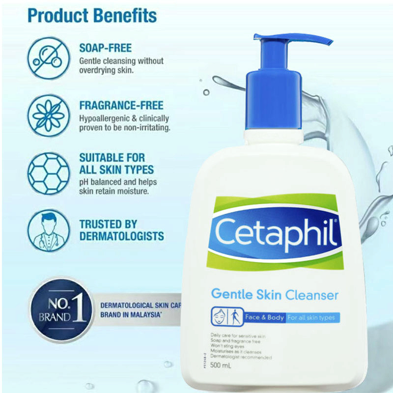 Cetaphil Gentle Skin Cleanser 500ml - Pembersih Yang Tidak Mengeringkan Untuk Kulit Sensitif Bebas Paraben 0% Ditambahkan 100% Asli