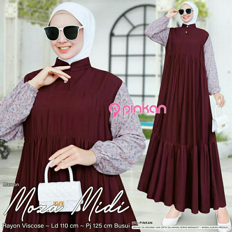 Moza Midi Dress Gamis Rayon - Ori Pinkan