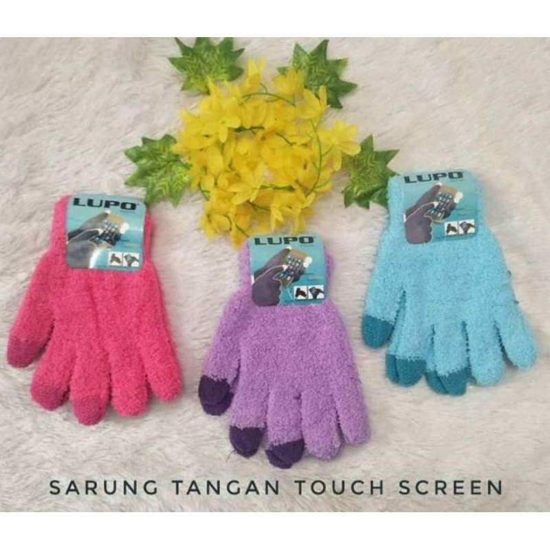 Sarung Tangan Rajut Touchscreen Bulu Warna Warni Polos Wanita High Quality Import