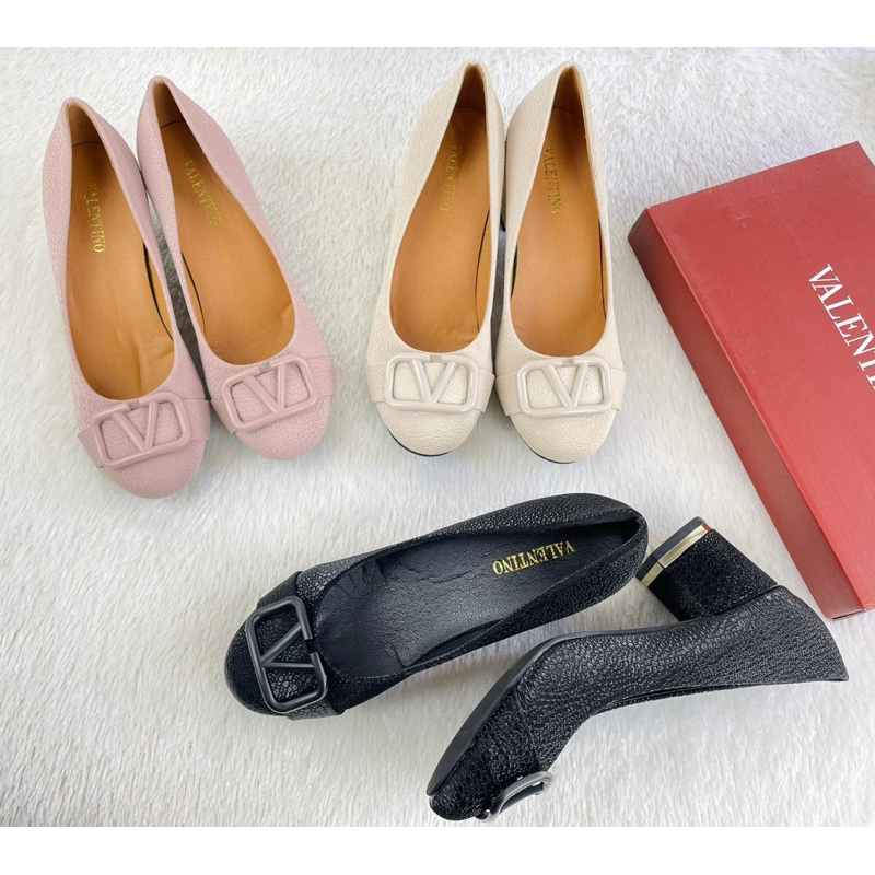 Chunky heels 5.5cm by Valentino leather import high quality fashion shoes sepatu wanita hak tahu kan