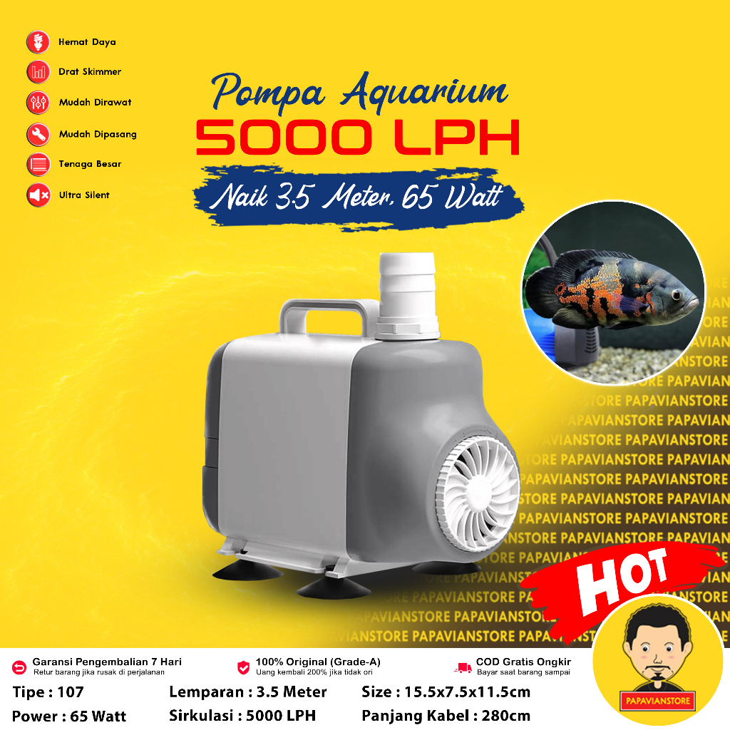 Pompa Aquarium Celup Grade A - Mesin Filter Air 4000 LPH Liter Per Jam 3 Meter - Kandlia Eco 106