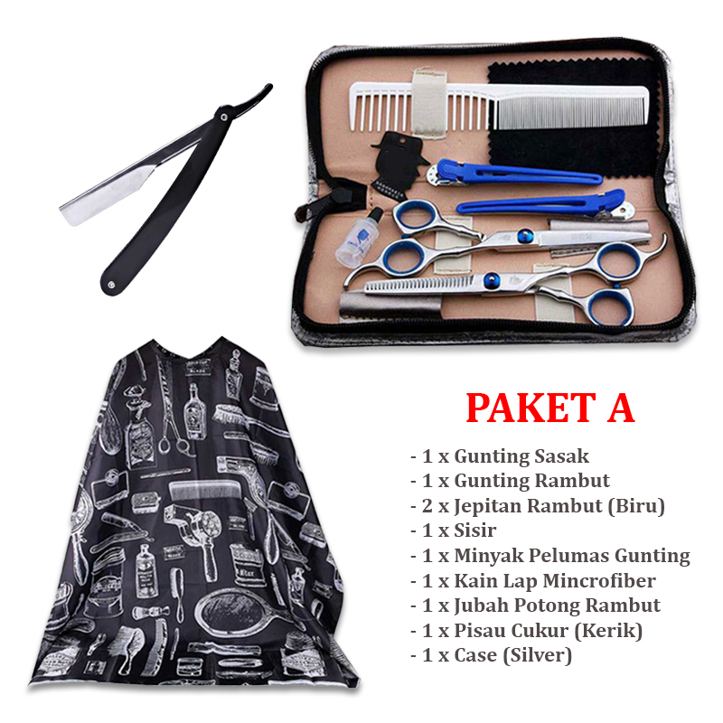 Set Alat Gunting Potong Rambut Salon Barbershop Profesional Cukur Pangkas Sasak BHT002