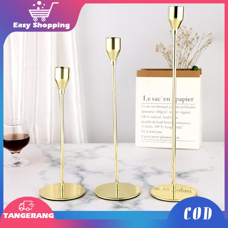 3pcs Tempat Lilin Gold Candle Holder Holder Lilin Candle Untuk Hiasan Meja