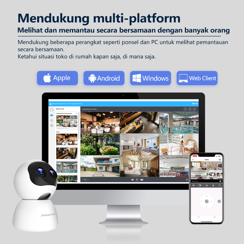 XIHANCAM Smart CCTV Zoom FHD 5MP Dual Lens Ip Camera CCTV Wifi Jarak Jauh Lewat Hp Kamera Cctv Indoor Wifi Wireless Panoramic Smart Net Camera CCTV Murah