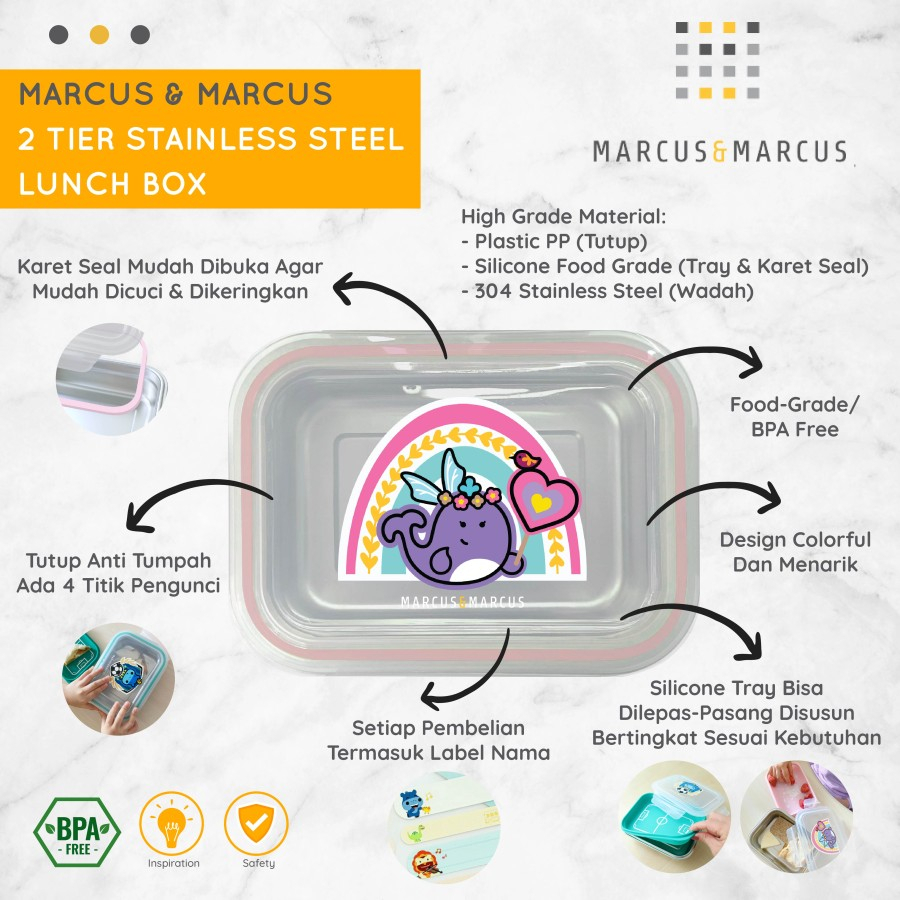 Marcus &amp; Marcus 2 Tier Stainless Steel Lunch Box - Kotak Makan Anak