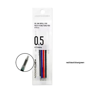 

KACO GREEN Isi Refill Pena Pulpen Tinta Hitam Biru Merah Hijau 4 PCS - K1602 - Mix Color