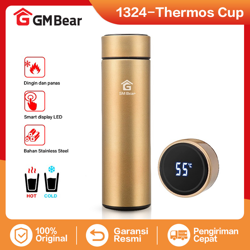 GM BEAR TERMOS AIR PANAS 500ML THERMOS SUHU DISPLAY LED 1324 - TUMBLER LED GOLD