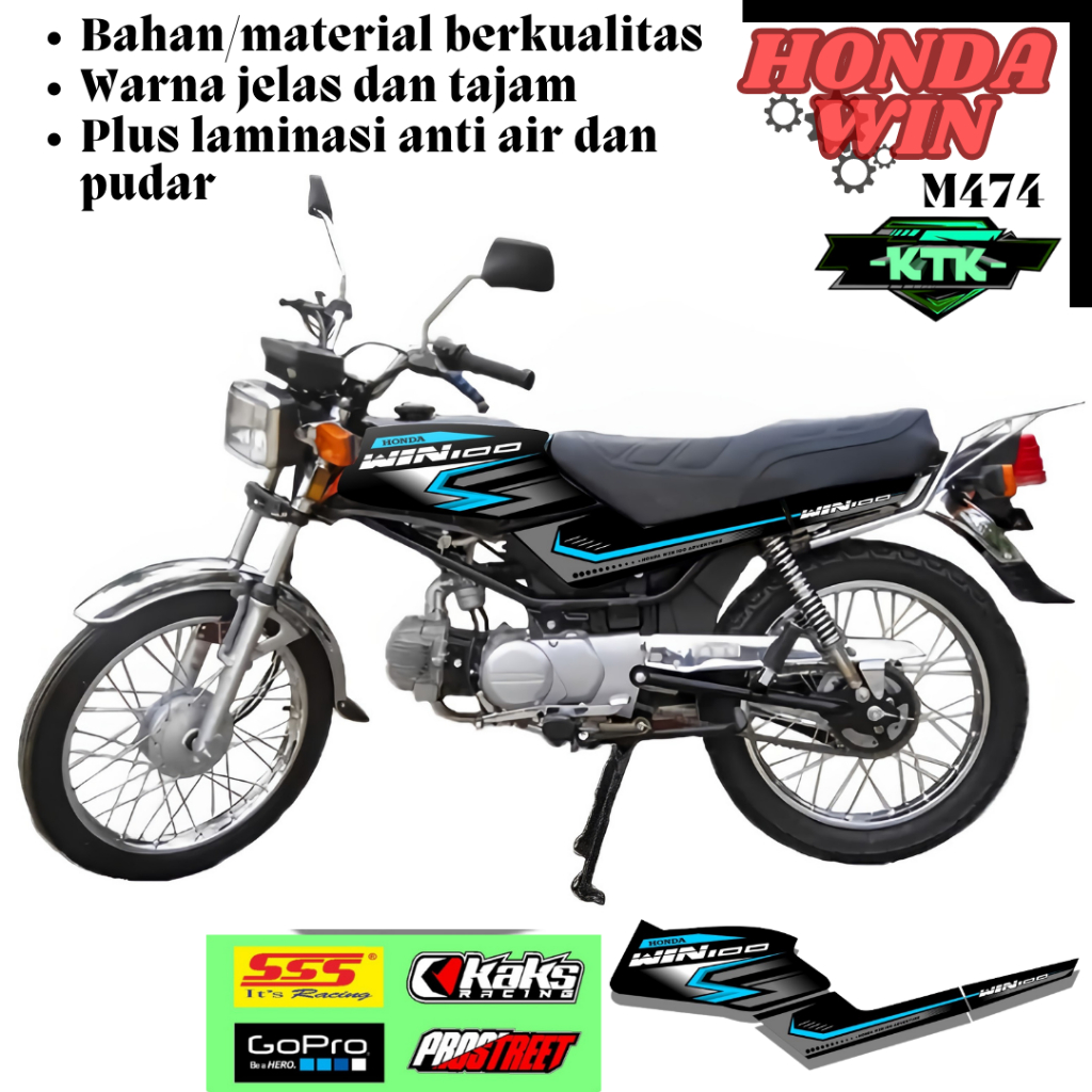 Stiker Decal Sticker Striping Motor HONDA WIN KODE M474 Semi Full Body Set Kanan Kiri Lis Variasi Cu