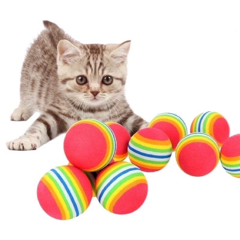 Mainan Gigitan Bola Garis Rainbow Kucing Cat Toys Mainan Hewan Peliharaan Doggy