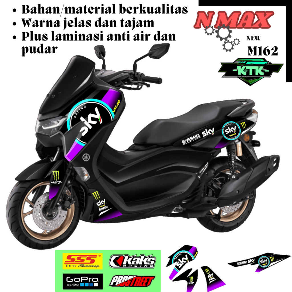 Stiker Decal Sticker Striping Motor Matic NMAX NEW KODE M162 Lis Variasi Satu Set Kanan Kiri Semi Fu