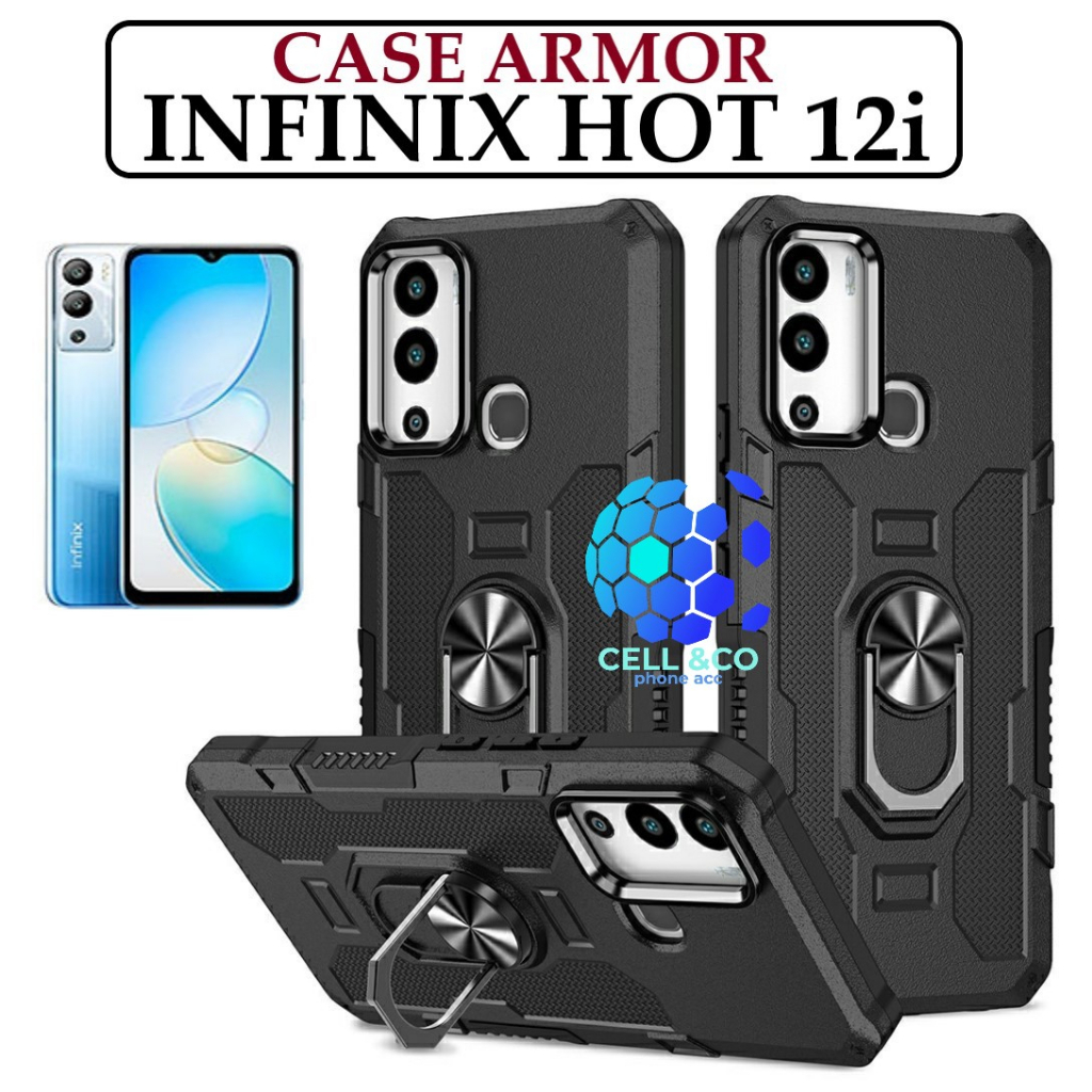 Case Armor INFINIX HOT 12i Iring Cincin Magnetic Kesing Hp Protect kamera Premium Hard Case Standing Robot Pelindung Kamera