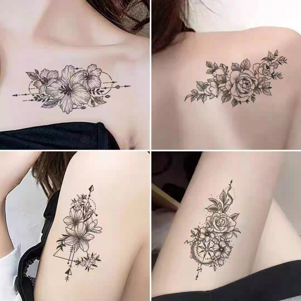 (Hello Girl)F224 Tatto Temporary Ukuran Kecil 10,5cm X 6cm Motif Hewan Tumbuhan Dan Tulisan Import