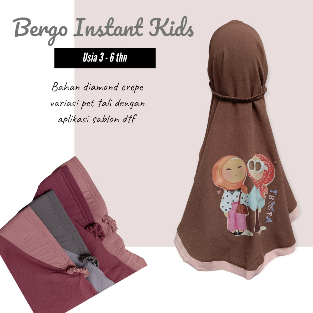 Bergo Instant Anak Pet Antem Crinkle Airflow usia 3 - 6 tahun / Kerudung geblus Anak Bahan Crinkle anak TK PAUD