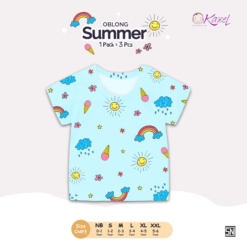 Kazel Tshirt Oblong Summer Edition Kaos Anak Perempuan Isi 3 Pcs