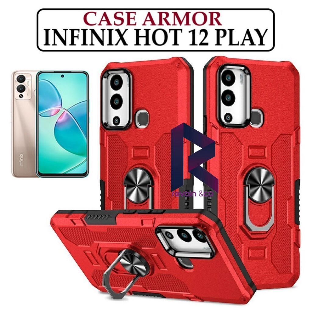 Case Armor INFINIX HOT 12 PLAY Iring Cincin Magnetic Kesing Hp Protect kamera Premium Hard Case Standing Robot Pelindung Kamera