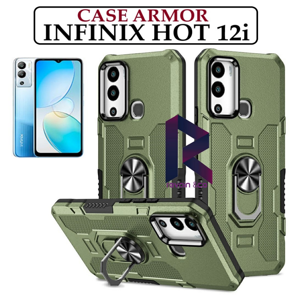 Case Armor INFINIX HOT 12i Iring Cincin Magnetic Kesing Hp Protect kamera Premium Hard Case Standing Robot Pelindung Kamera