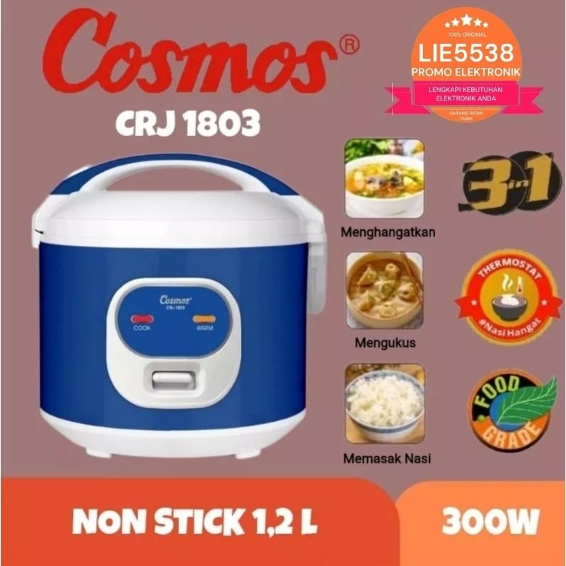 COSMOS CRJ-1803 / CRJ 1803 Rice Cooker Non Stick 1,2 L GARANSI RESMI