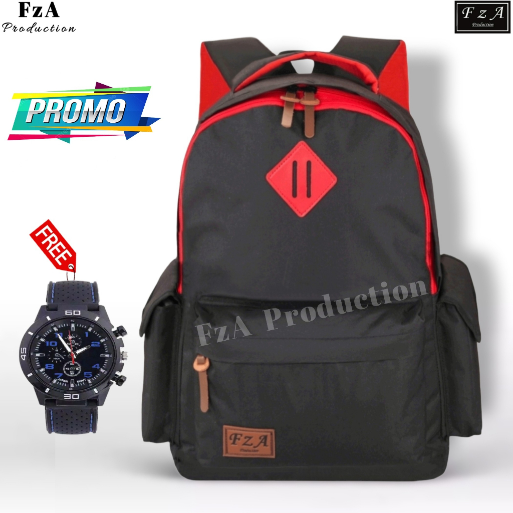 FzA Official -Tas Ransel anak laki laki - Tas Ransel Anak Sekolah - Tas Ransel Sekolah anak laki-laki anak perempuan Backpack Sekolah Anak [ High Quality ] - Black Kids FREEE Jam Tangan Sport