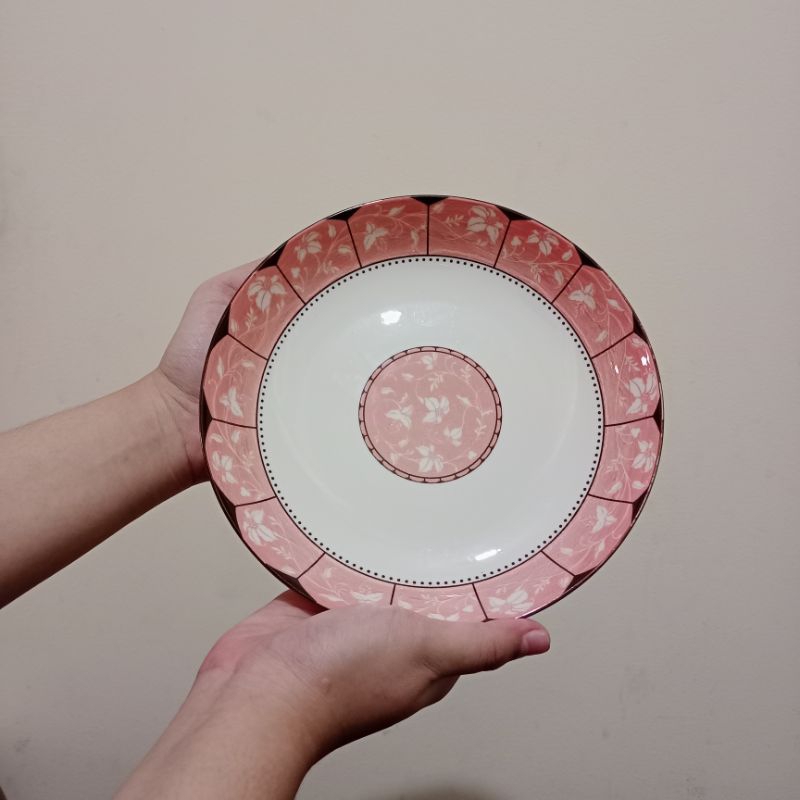 1 Lusinan Piring Keramik Motif BUNGA PINK