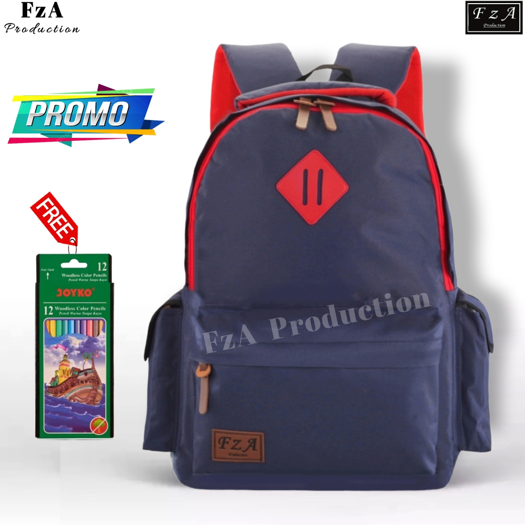 FzA Official -Tas Ransel anak laki laki - Tas Ransel Anak Sekolah - Tas Ransel Sekolah anak laki-laki anak perempuan Backpack Sekolah Anak [ High Quality ] - Navy Kids FREEE Pencil Warna