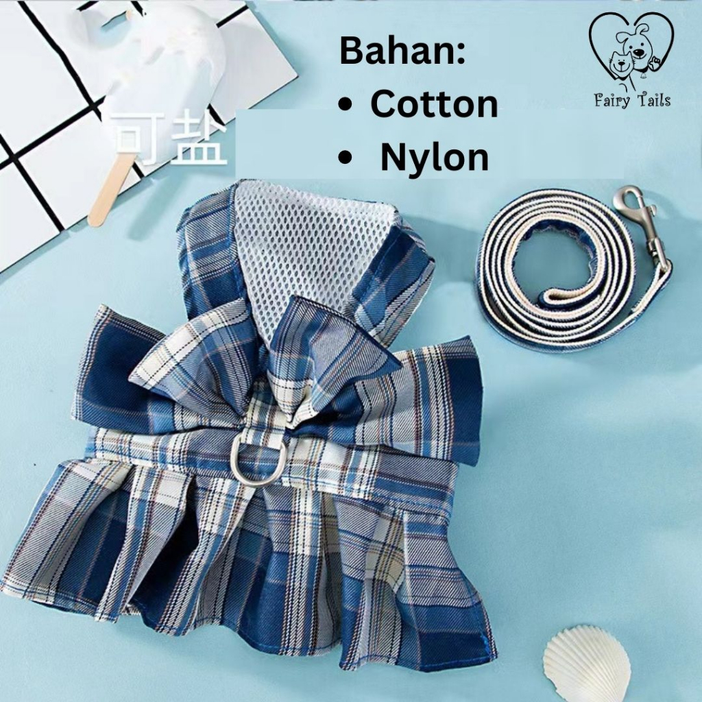 Tali Tuntun Tali Kekang dengan Dress Harness Pita Untuk Anabul Kucing dan Anjing Travel Outdoor | Pet Cat Dog Leash and Dress