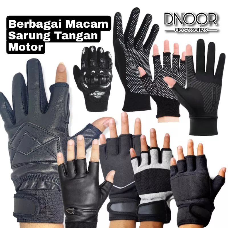 &quot;NUZ - Sarung Tangan Motor Setengah Jari Hitam, Abu Abu, Biru Dongker, dan Merah Maroon&quot;