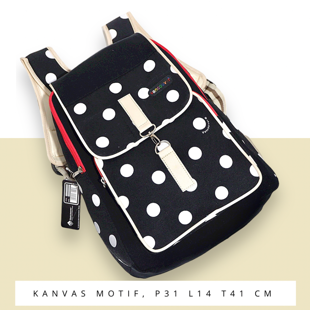 (COD) Free Ongkir 12 12 Tas Backack Ransel kantong polkadot Bahan kanvas Buat Cewek Murah Meriah