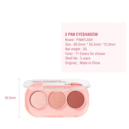 ^ KYRA ^ Pinkflash 3 Pan Eyeshadow Palette Giltter Fully Pigmented Easy To Blend PF-E23