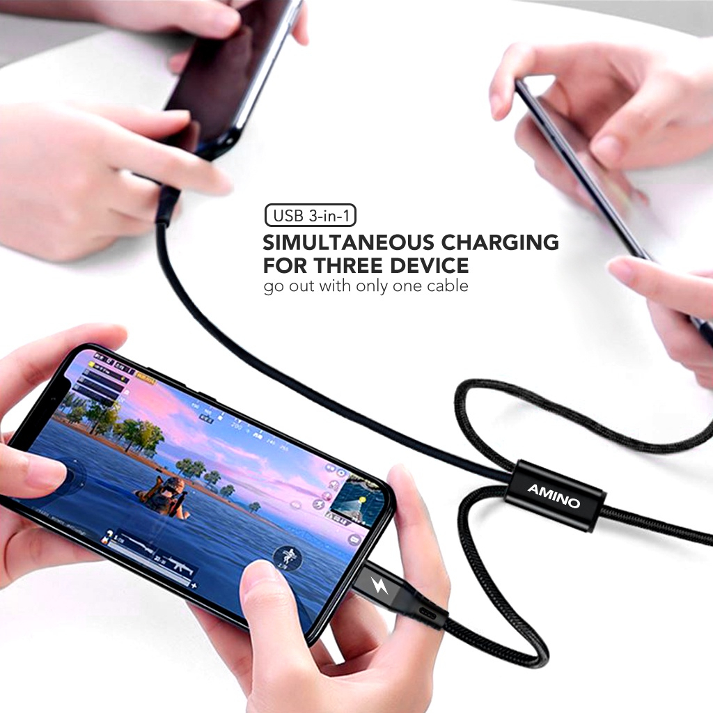 VIBOX Kabel Data USB 3 in 1 Fast Charger Untuk Iphone iOS + Micro USB + Type C 120CM Quick Charger 3A Untuk xiaomi oppo samsung BY SMOLL